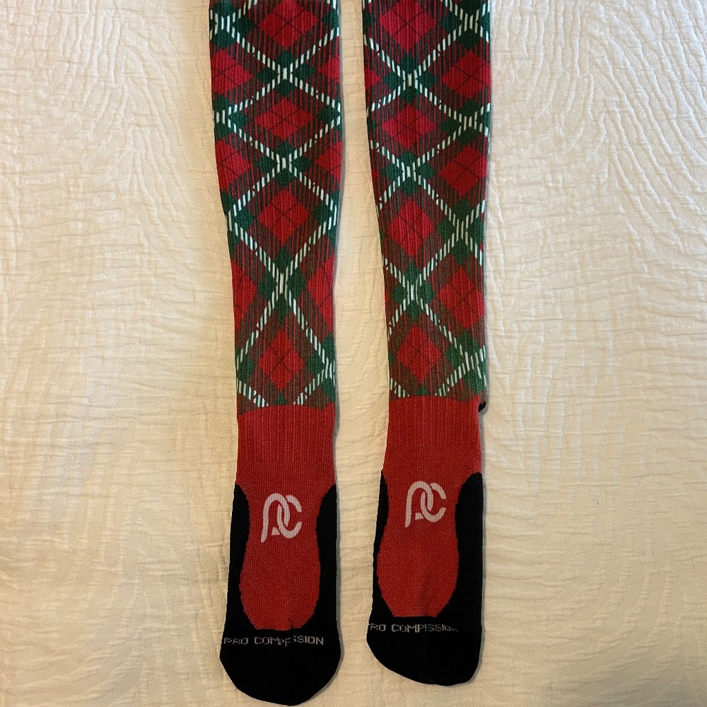 Red & Green Pattern Compression Socks Fun Holiday… - image 1